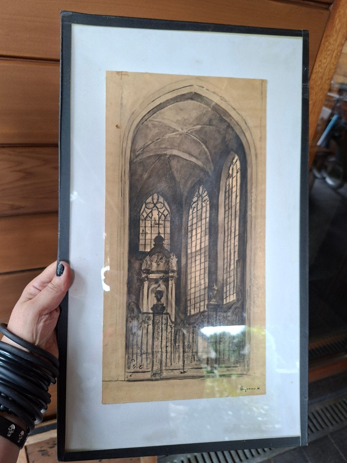 cadre avec dessin ancien, Antiek en Kunst, Kunst | Tekeningen en Fotografie, Ophalen of Verzenden, Tekening