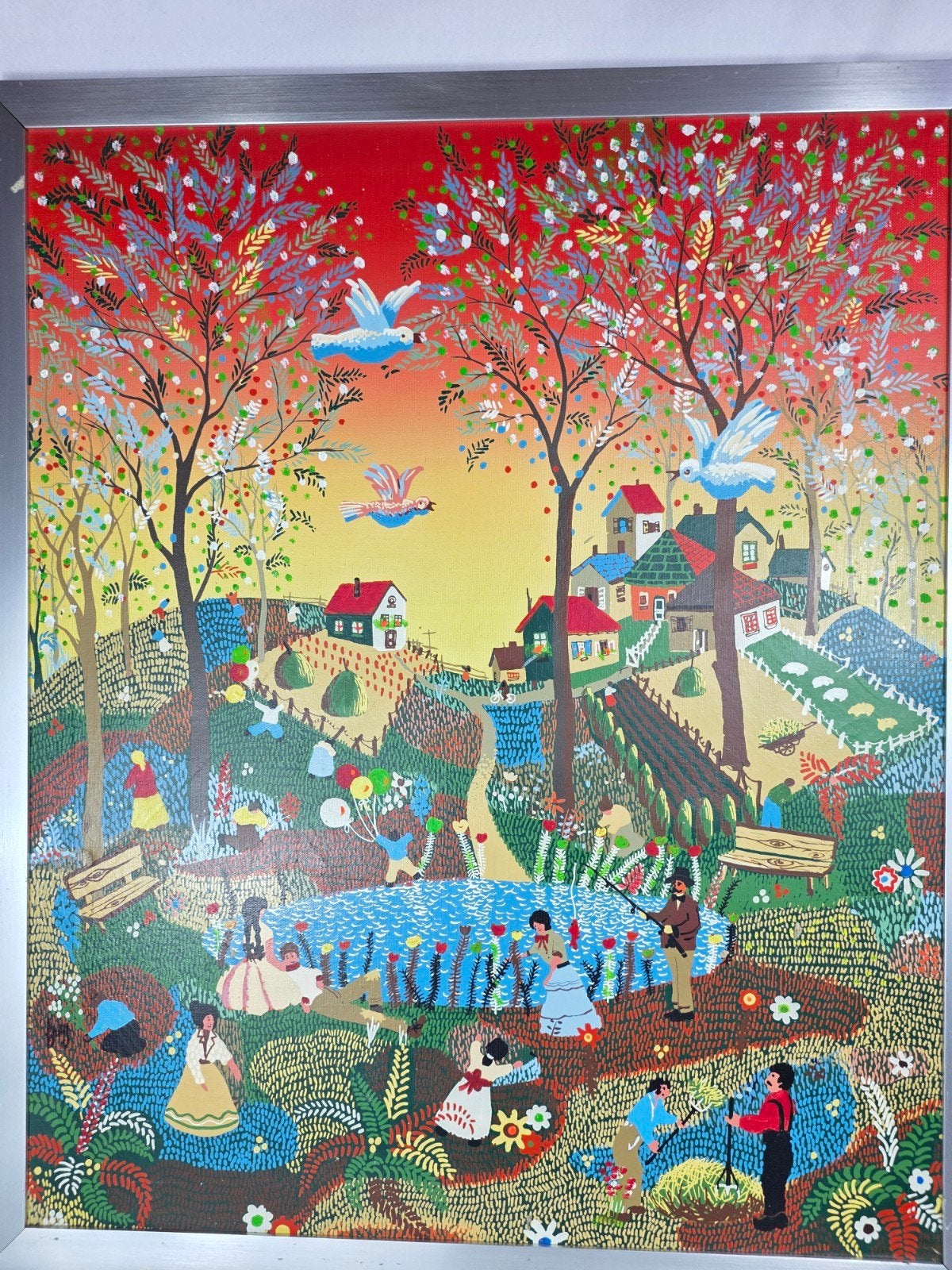 Hst peinture naive signée Frey, Antiquités & Art, Enlèvement ou Envoi, Signé