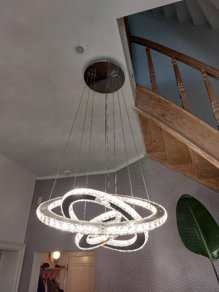 Kristallen 3 Ring Kroonluchter - hanglamp, Ophalen, Overige fittingen, Zo goed als nieuw, Glas