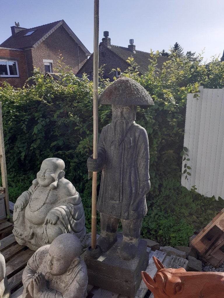 PAYSAN CHINOIS EN PIERRE PATINEE, Enlèvement, Neuf, Pierre, Bouddha