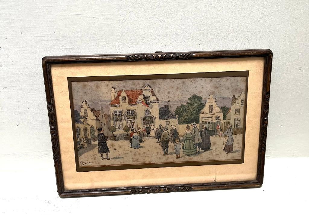 Vintage ingekleurde prent naar A.E. Lynen ca. 1900, Ophalen of Verzenden