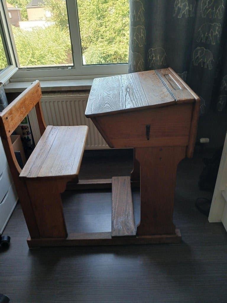 Vintage schoolbank, Ophalen, Opbergruimte, Gebruikt, Hout