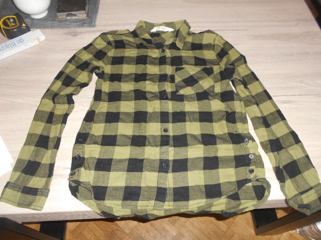 kaki zwart carreau hemd maat 140, Meisje, H&M, Overhemd of Blouse, Ophalen of Verzenden