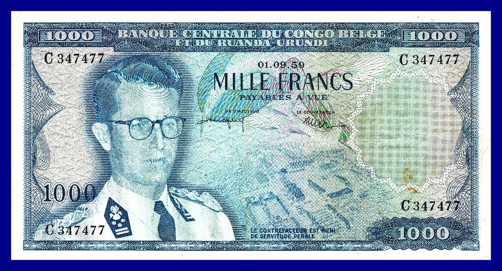 Congo belge - 1000 Francs 01.09.1959 - lettre C, Envoi, Billets en vrac