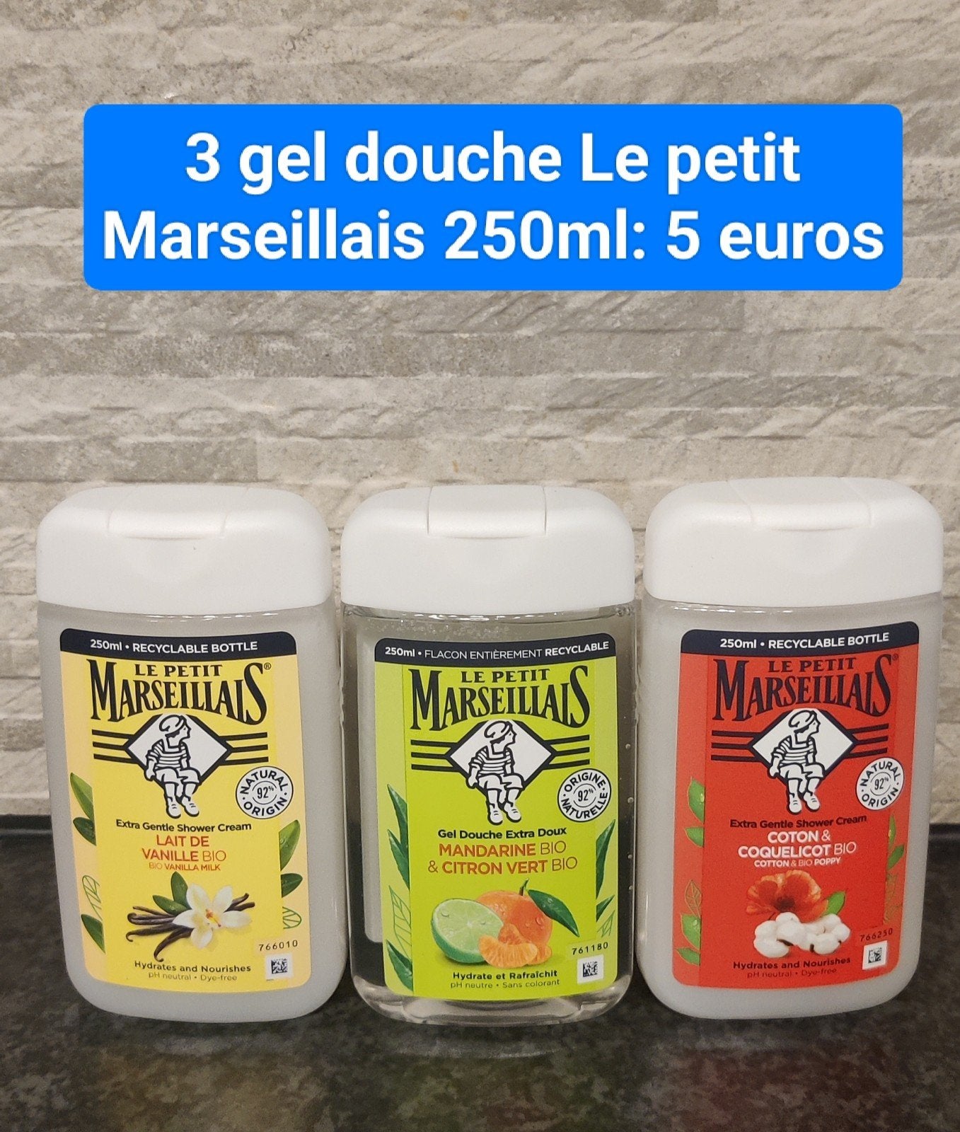 3 Petit Marseillais gel douche 250 ml, Enlèvement