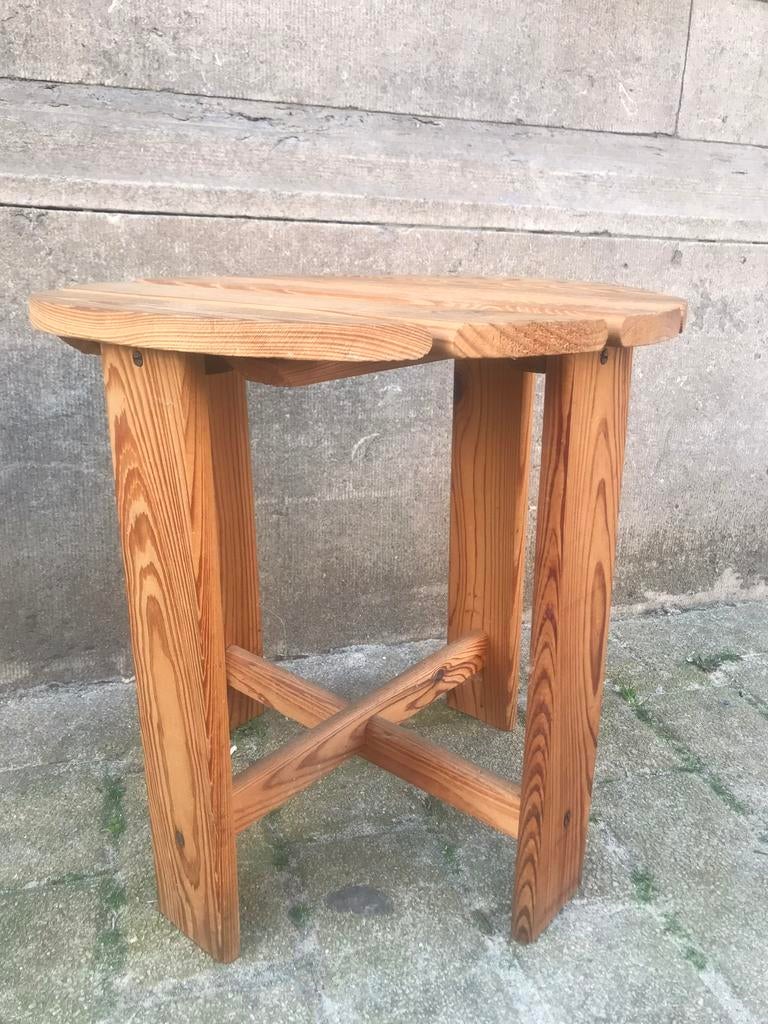 Vintage Scandinavische grenen hout kruk of bijzettafeltje, Ophalen