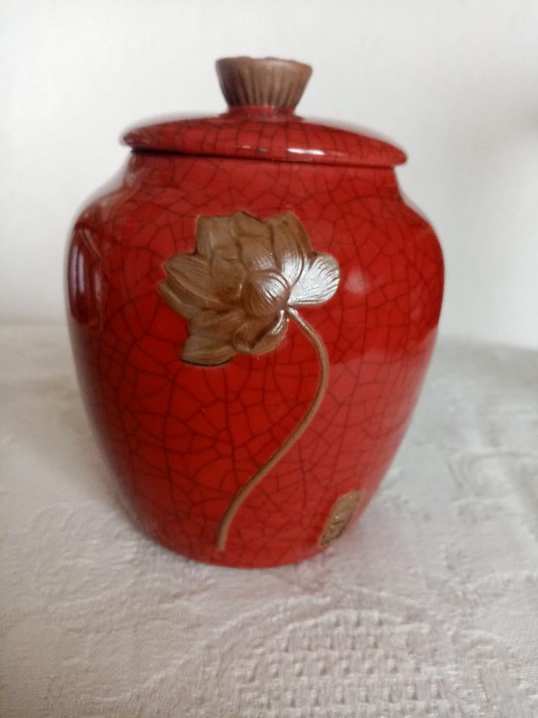 Pot à thé/tabac céramique craquelé Japonaise 70s, Antiquités & Art, Enlèvement ou Envoi