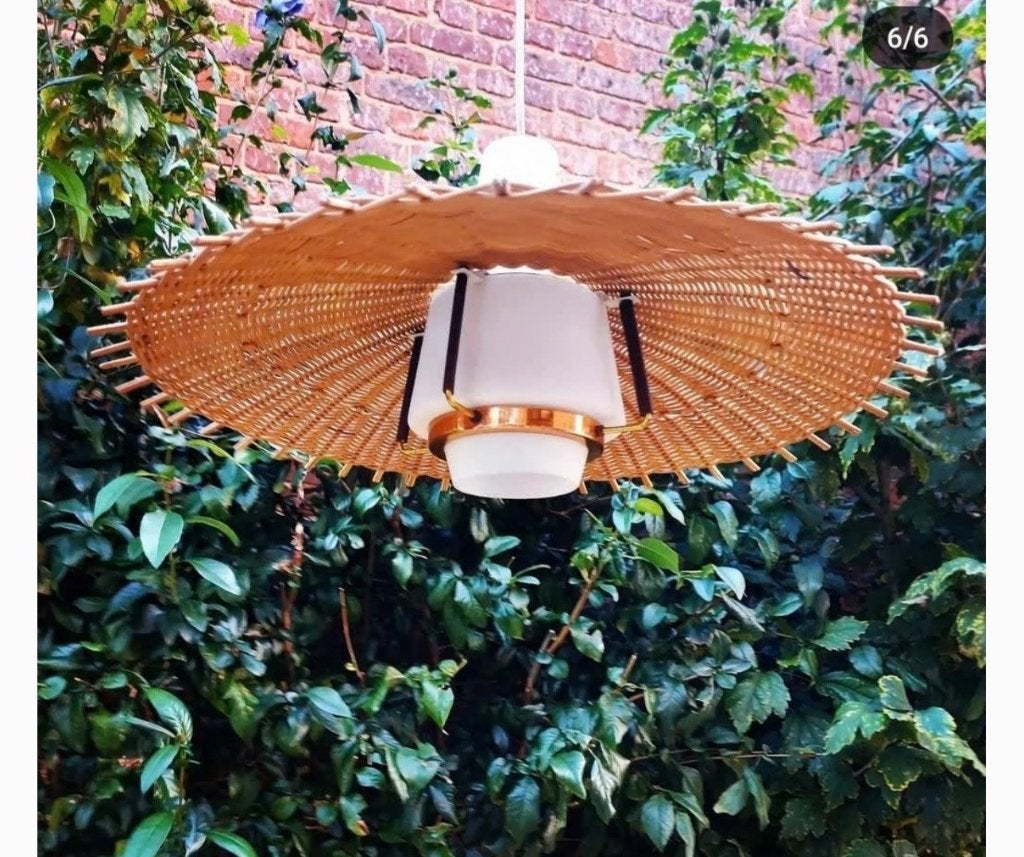 Lampe suspendue vintage en rotin, Enlèvement ou Envoi