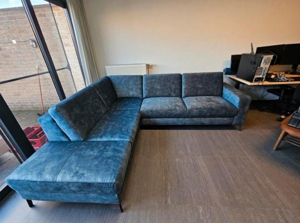 Henders & Hazel Napels Blauw karese hoeksalon, Huis en Inrichting, Zetels | Zetels, Nieuw, Hoekbank, Vierpersoons of meer, Stof