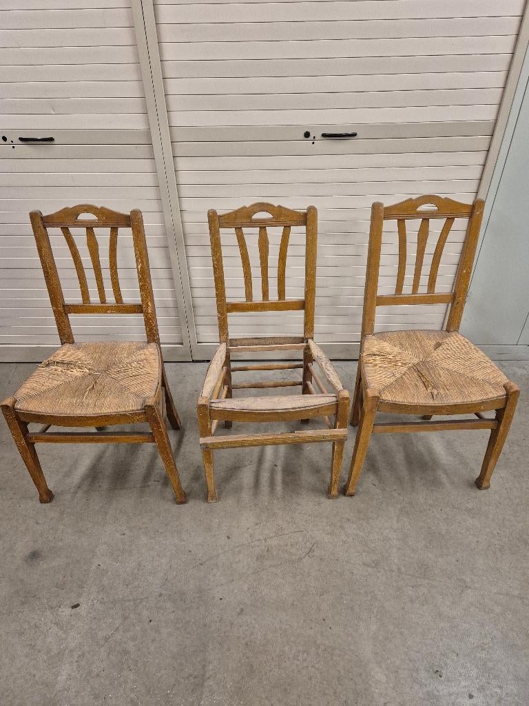 Lot de 3 chaises vintage à restaurer, Antiquités & Art, Enlèvement