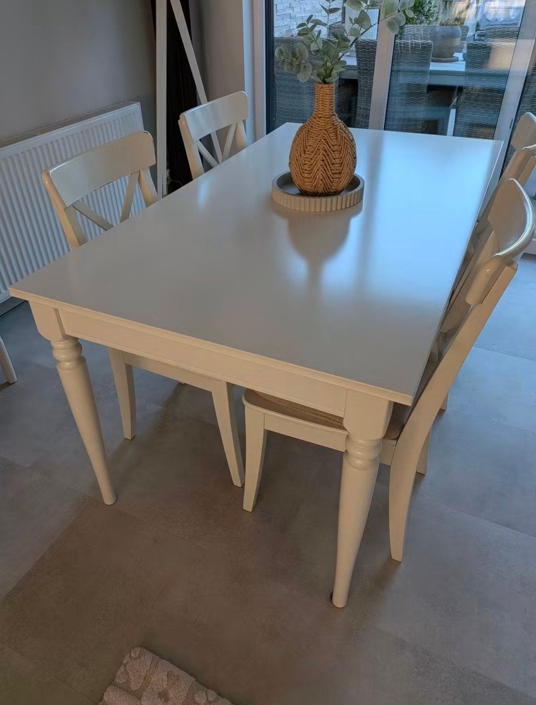 Witte rechthoekige uittrekbare tafel + 4 stoelen, Ophalen, Gebruikt, 50 tot 100 cm, Vijf personen of meer