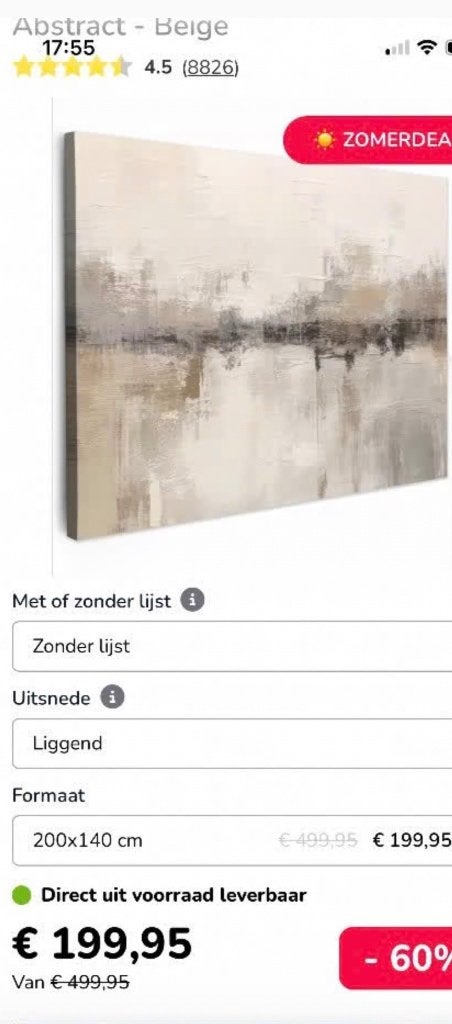 Schilderij canvas, Ophalen, Nieuw, 125 cm of meer, Print