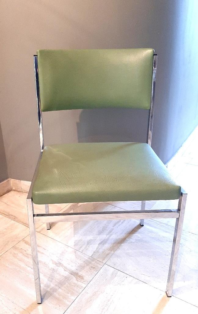 Chaise vintage design en chrome skaï vert, années 1970, Enlèvement