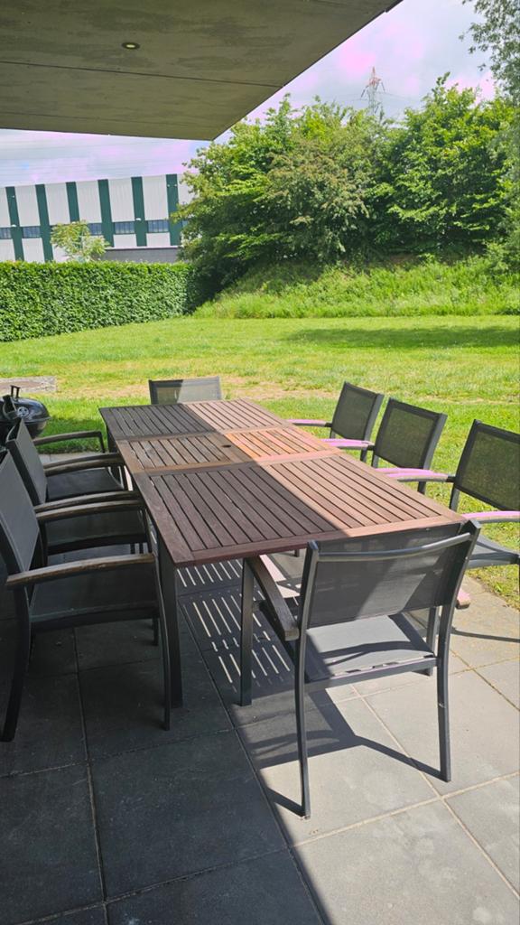 Table de Jardin en bois extensible + 8 chaises, Bois