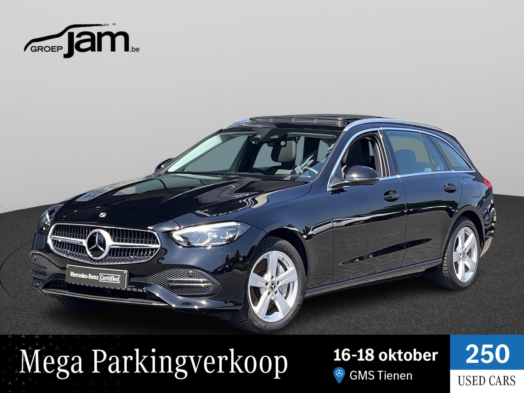 Mercedes-Benz C-klasse Estate 300 e Hybrid +pano + trekhaak, Auto's, Automaat, Zwart, 4 cilinders, Zwart