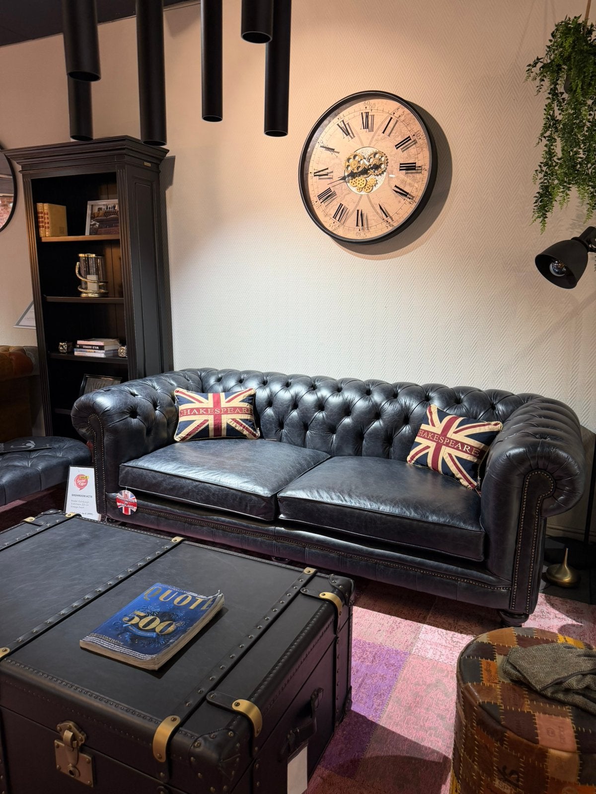 ACTIE: Edinburgh XL 3 Zits zetel chesterfield vintage zwart, Ophalen of Verzenden