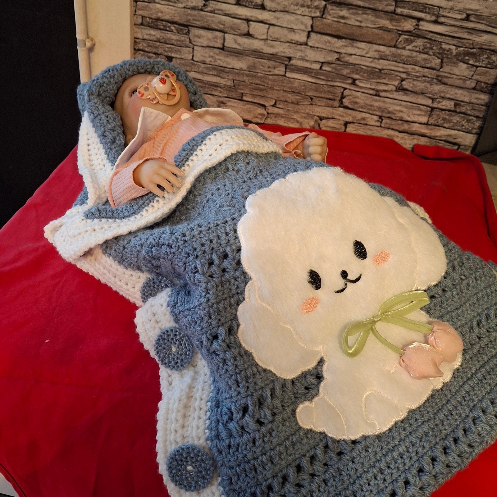 jeans blauw slaapzakje met groot wit schaapje, 70 cm, Nieuw, Ophalen of Verzenden, Handgemaakt