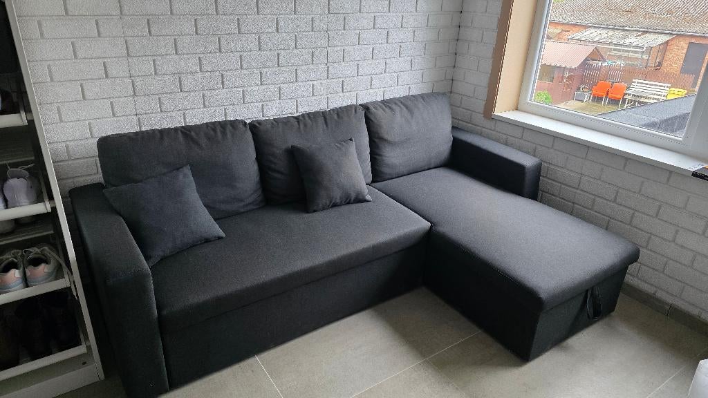 Slaapbank - zetel met longchair, Huis en Inrichting, Ophalen, 100 tot 125 cm, Driepersoons, Zo goed als nieuw