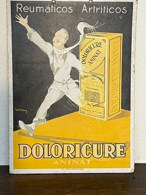 Reclame karton Doloricure, Leon Dupin, Ophalen, Reclamebord