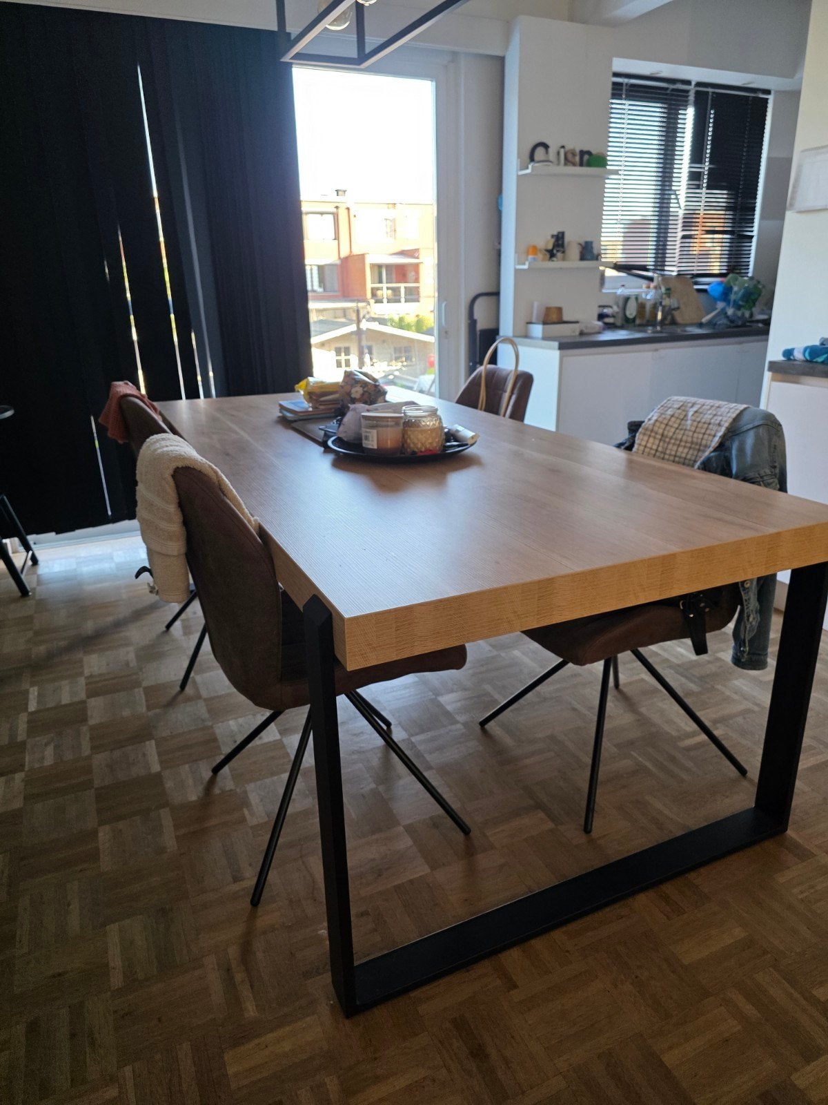 Tafel 220x100  + 5 stoelen, Huis en Inrichting, Tafels | Eettafels, Ophalen