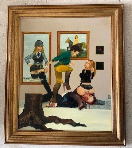 Réalisme macabre surréaliste - vers 1980 - École européenne, Portrait ou Personnes, Enlèvement ou Envoi, Surréalisme, Toile