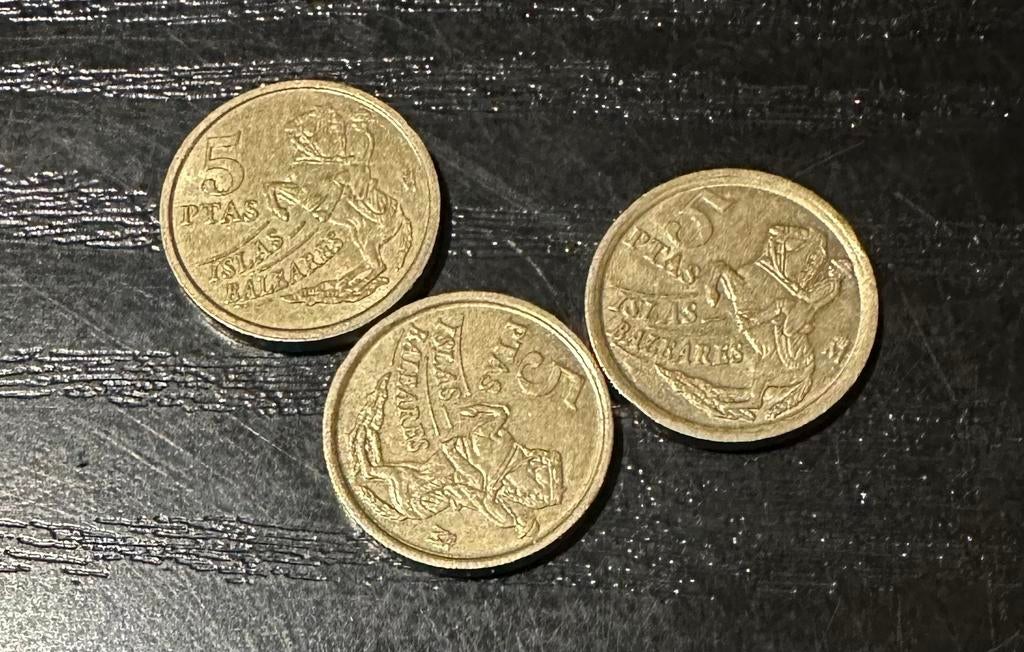 Spaanse 5 peseta muntjes, Postzegels en Munten, Munten | Europa | Euromunten, Ophalen, Spanje, Setje