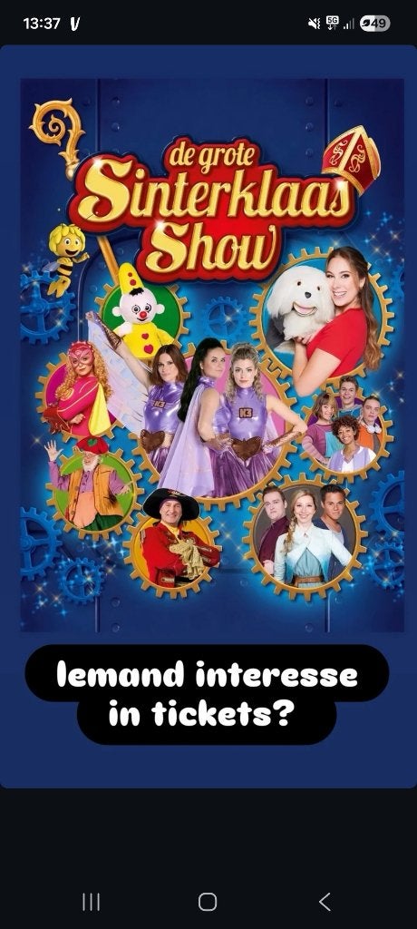 5 x tickets grote Sinterklaasshow Studio 100, Tickets & Billets, Trois personnes ou plus, Novembre, Autres types