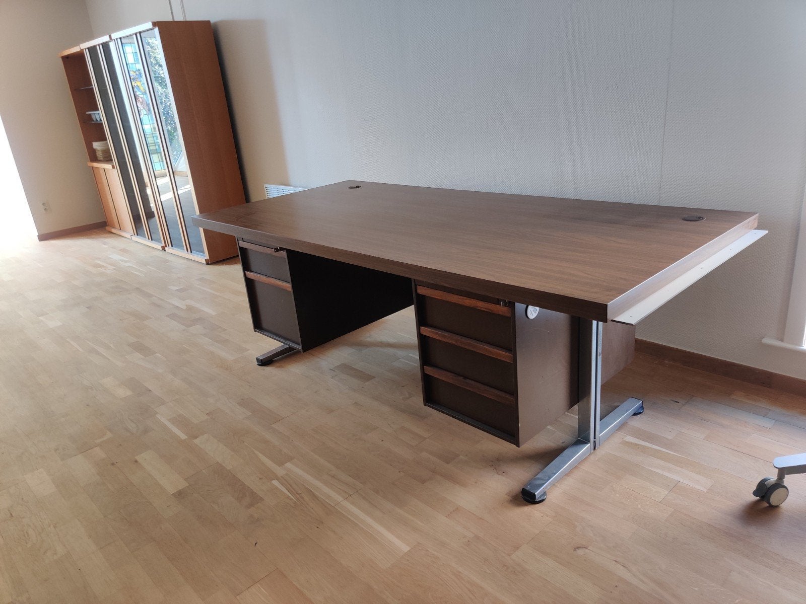 vintage bureau-meubilair, 200 x 80cm, metaal en hout, Huis en Inrichting, Ophalen, Met lades, Metaal, 200 cm