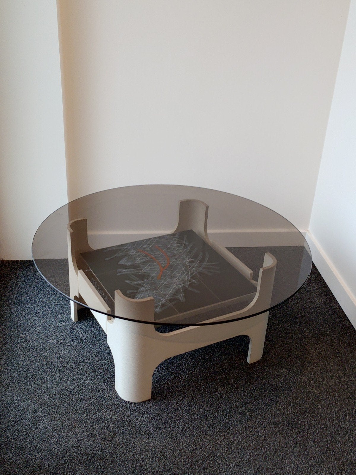 Vintage salontafel - space age 90cm, Ophalen, Rond, 50 tot 100 cm, 5 – 50