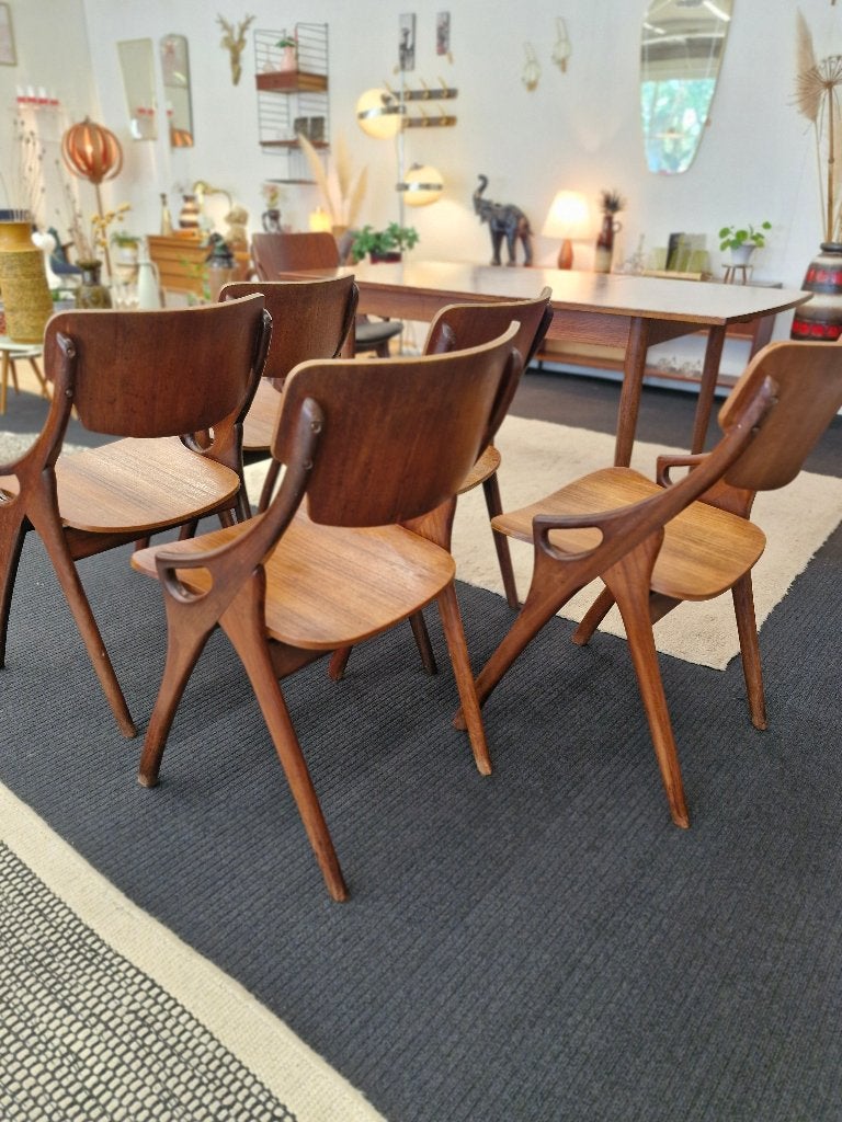 Set van 6 Vintage Deense Stoelen – Arne Hovmand-Olsen, Ophalen, Zwart, Vijf, Zes of meer stoelen, Hout