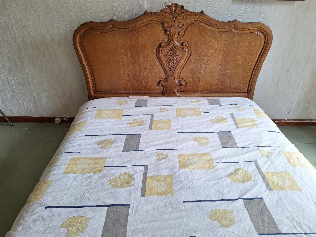tweepersoonsbed Retro in eik, Huis en Inrichting, Slaapkamer | Bedden, Ophalen, Gebruikt, Tweepersoons, Retro