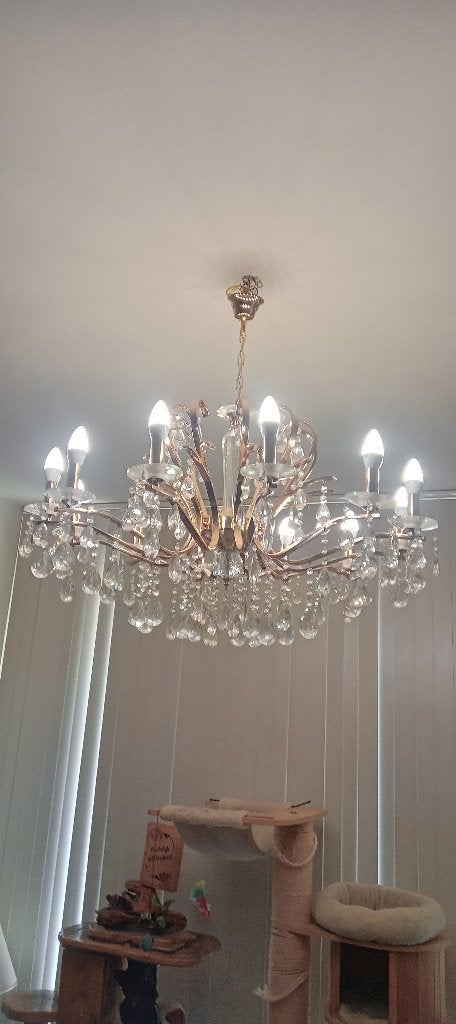 magnifique lustre en cristal doré, Klassiek, Verre, Comme neuf, Enlèvement