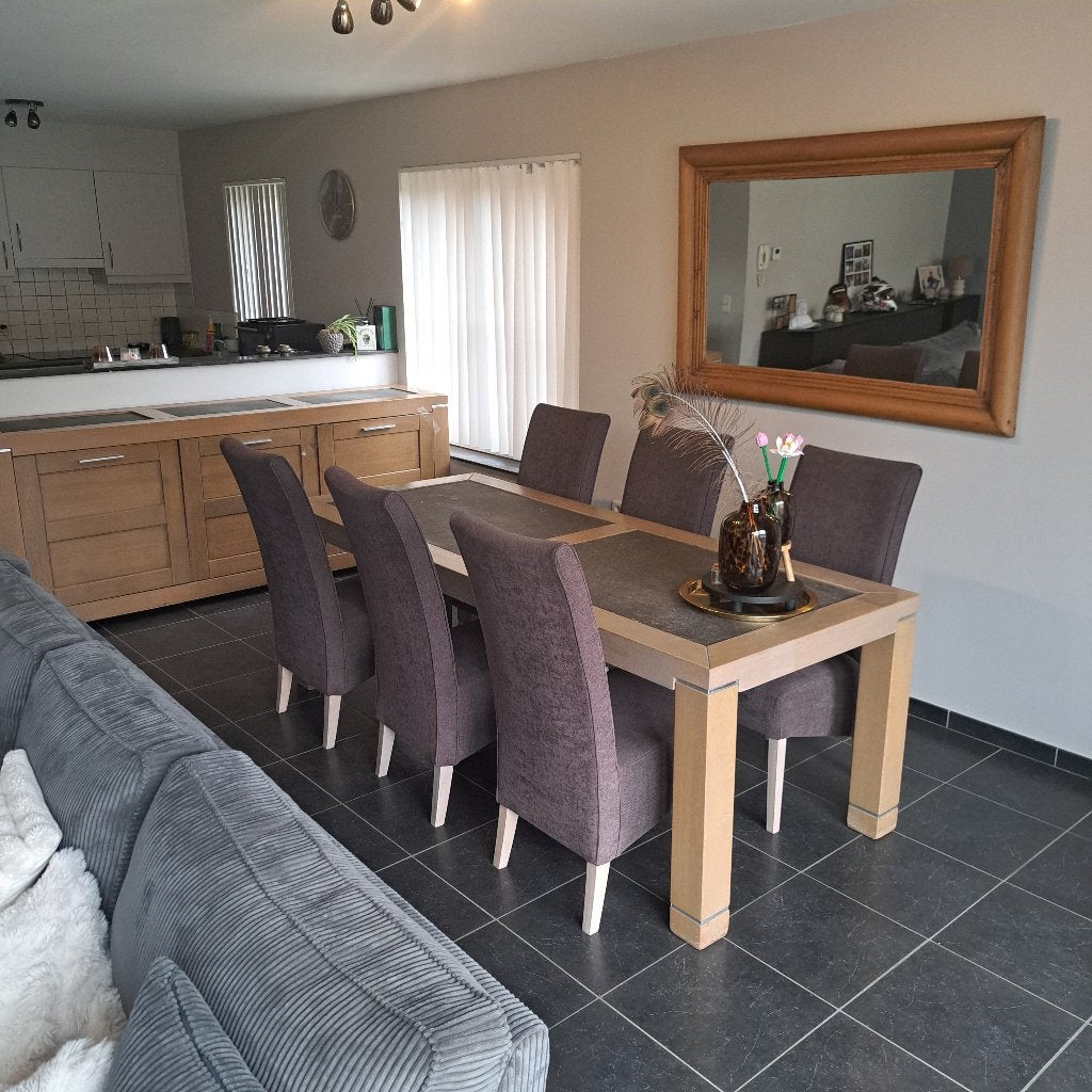 Massief eiken eetkamer + Mexicaanse spiegel, Huis en Inrichting, Ophalen, Gebruikt, Landelijk modern, 6 tot 8 stoelen