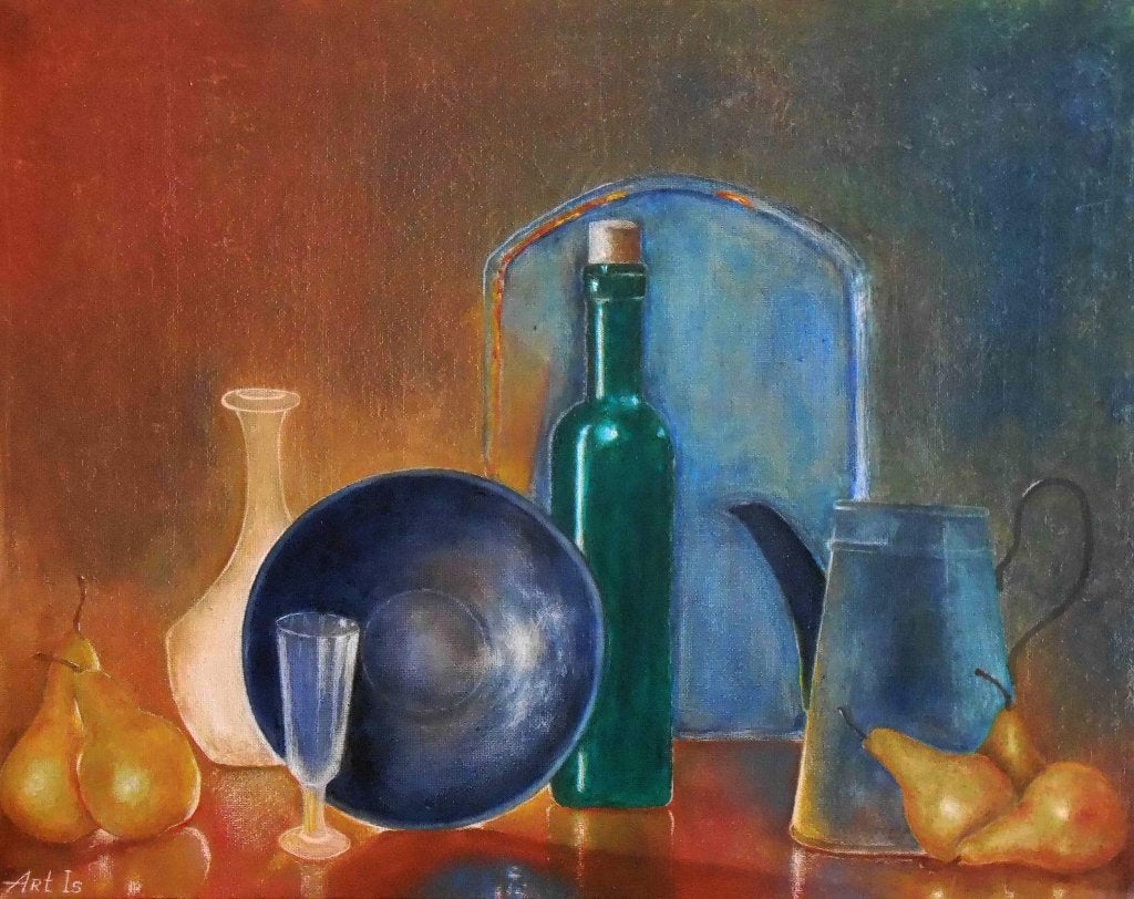 Peinture « Nature morte aux poires », Antiquités & Art, Peinture à l'huile, Signé, Nature morte, Envoi