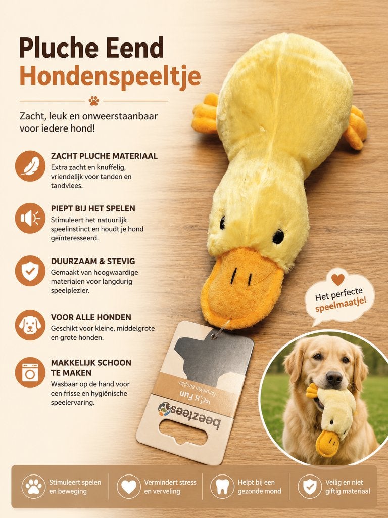 Pluche Eend Hondenspeeltje met Pieper, Ophalen of Verzenden, Nieuw, Piepspeelgoed