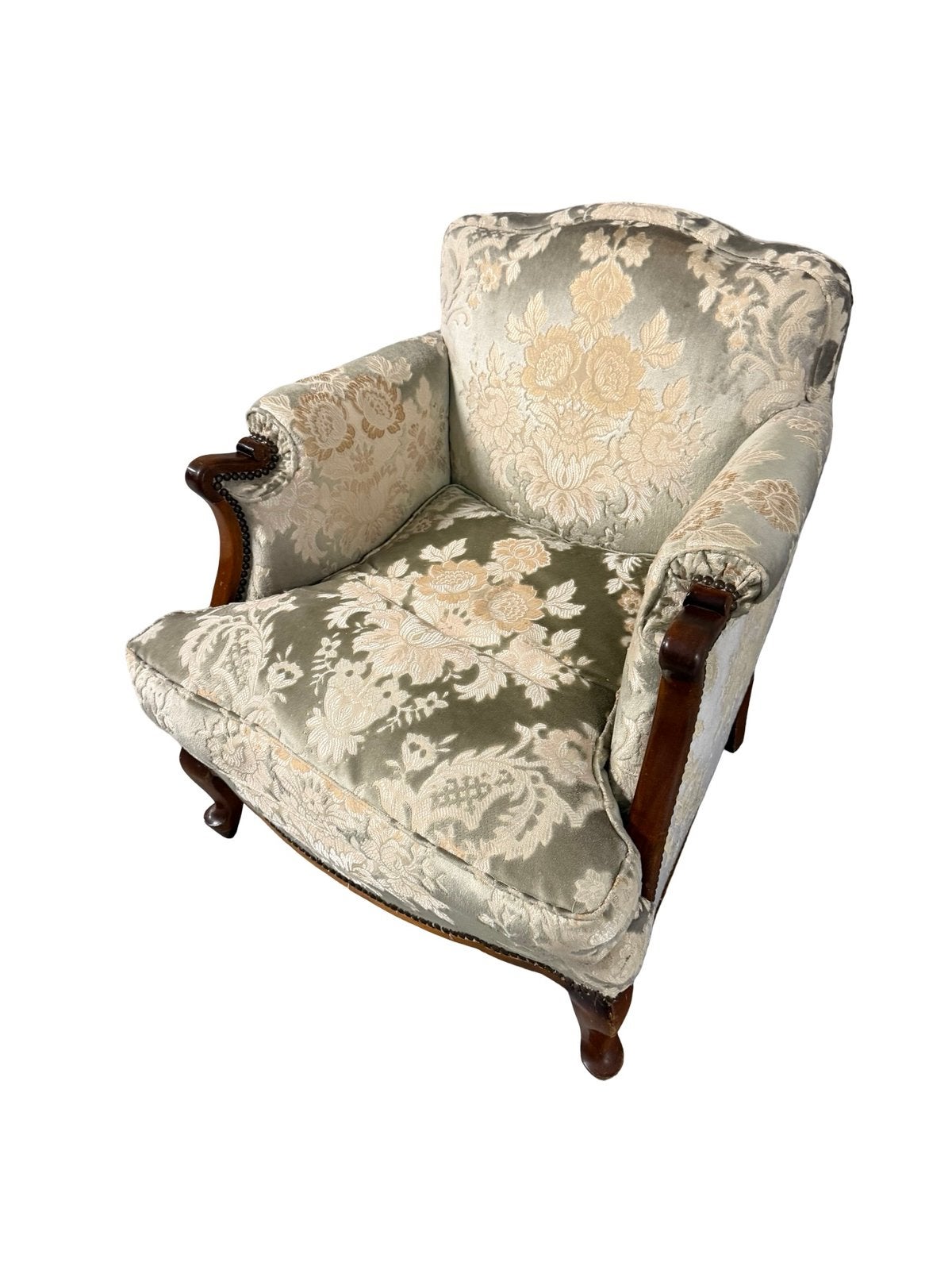 Paire de fauteuils Queen Anne en bois et tissu fleuri, Enlèvement, Utilisé, /, /