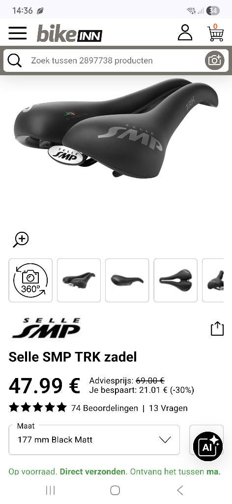Fietszadel SELLE  SMP, Fietsen en Brommers, Ophalen, Nieuw, Selle Italia