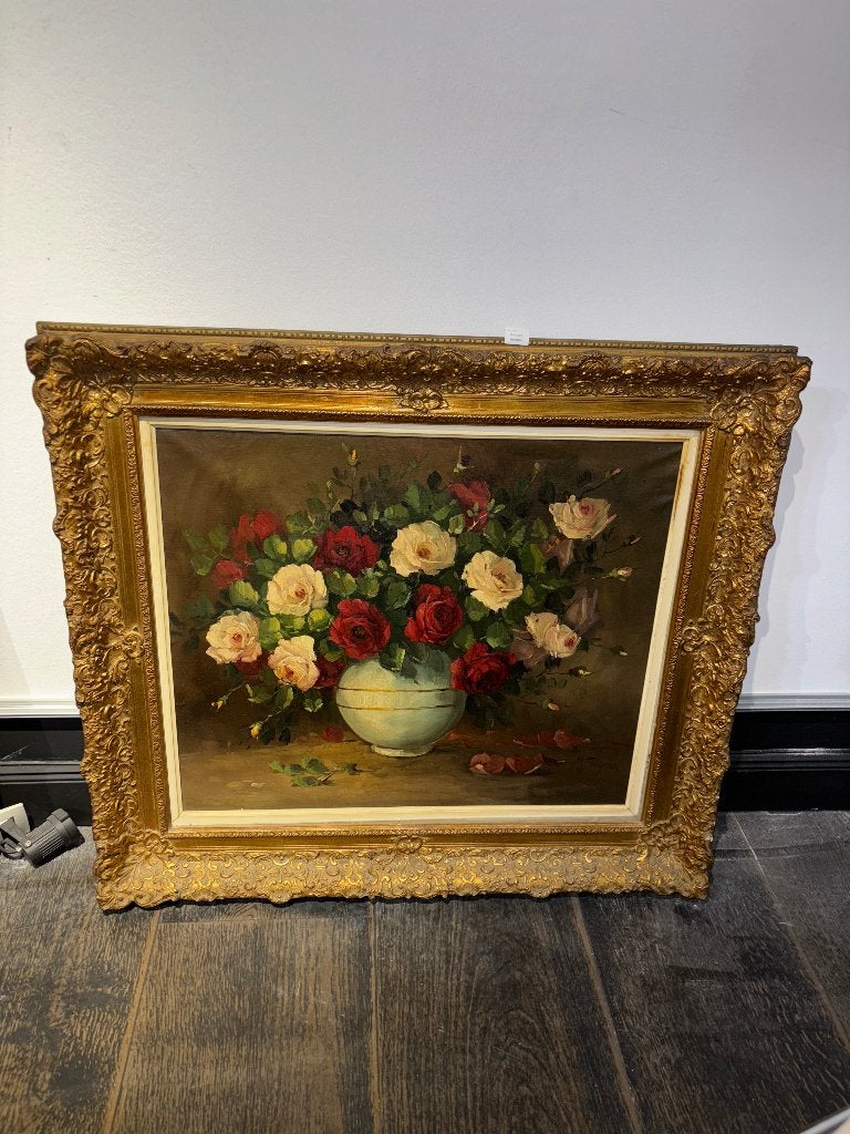 Huile sur toile signée J.Payne Bouquet de roses dans un vase, Peinture à l'huile, Signé, Enlèvement, Nature morte