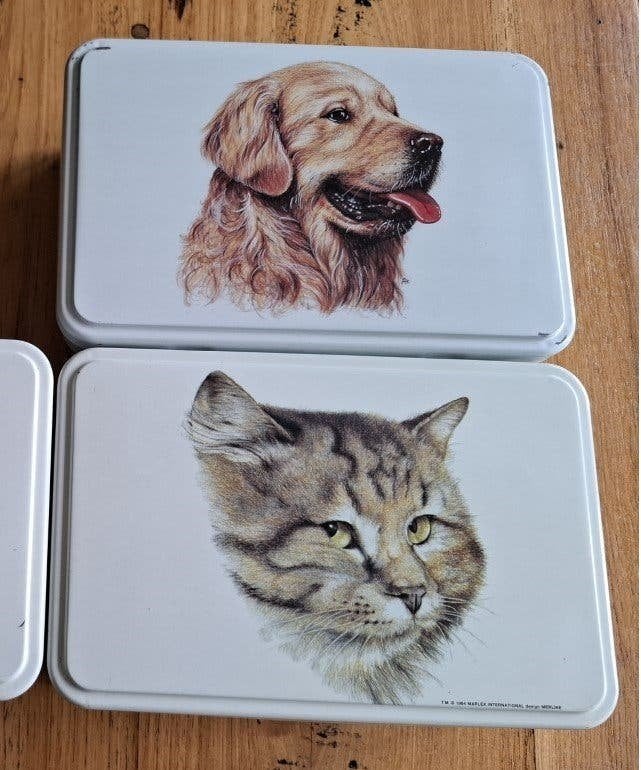 Vintage Franse Massilly blik, Golden Retriever, Verzamelen, Ophalen of Verzenden, Gebruikt, Koek(jes)