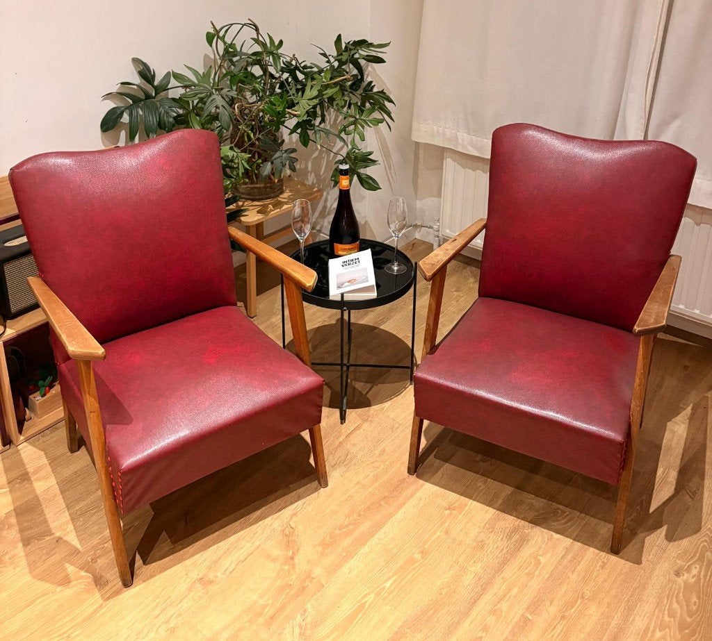 Retro loungezetels jaren '60/'70 - set van 2, Huis en Inrichting, Zetels | Zetels, Gebruikt, Eenpersoons, Minder dan 75 cm, Rechte bank