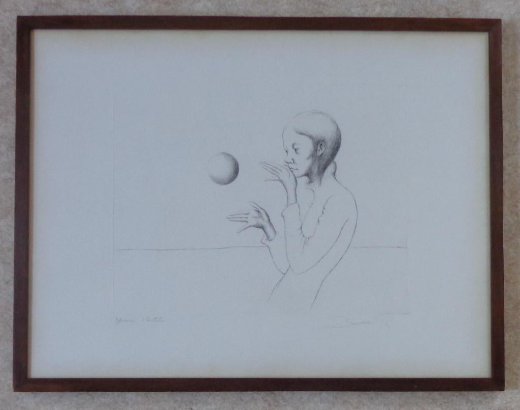 ROLAND DEVOLDER / ZWEVENDE BAL / ZW-W ETS / 53x69cm / KADER, Antiek en Kunst, Ophalen of Verzenden