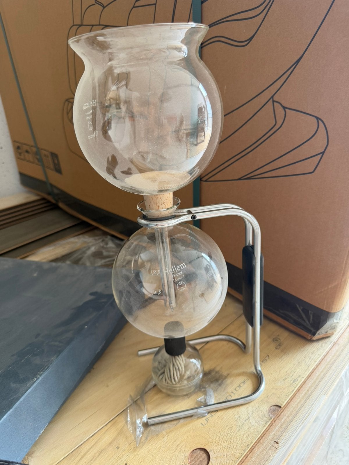 Vintage Hellem sifonkoffiemaker – 10 tassen – compleet, Overige typen, Ophalen, Zo goed als nieuw, Glas