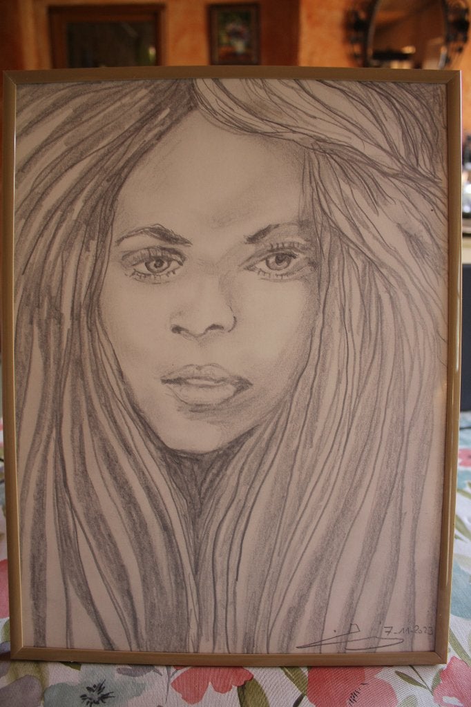 Ingelijste a3 potloodtekening, Verzenden, Zo goed als nieuw, Potlood of Stift