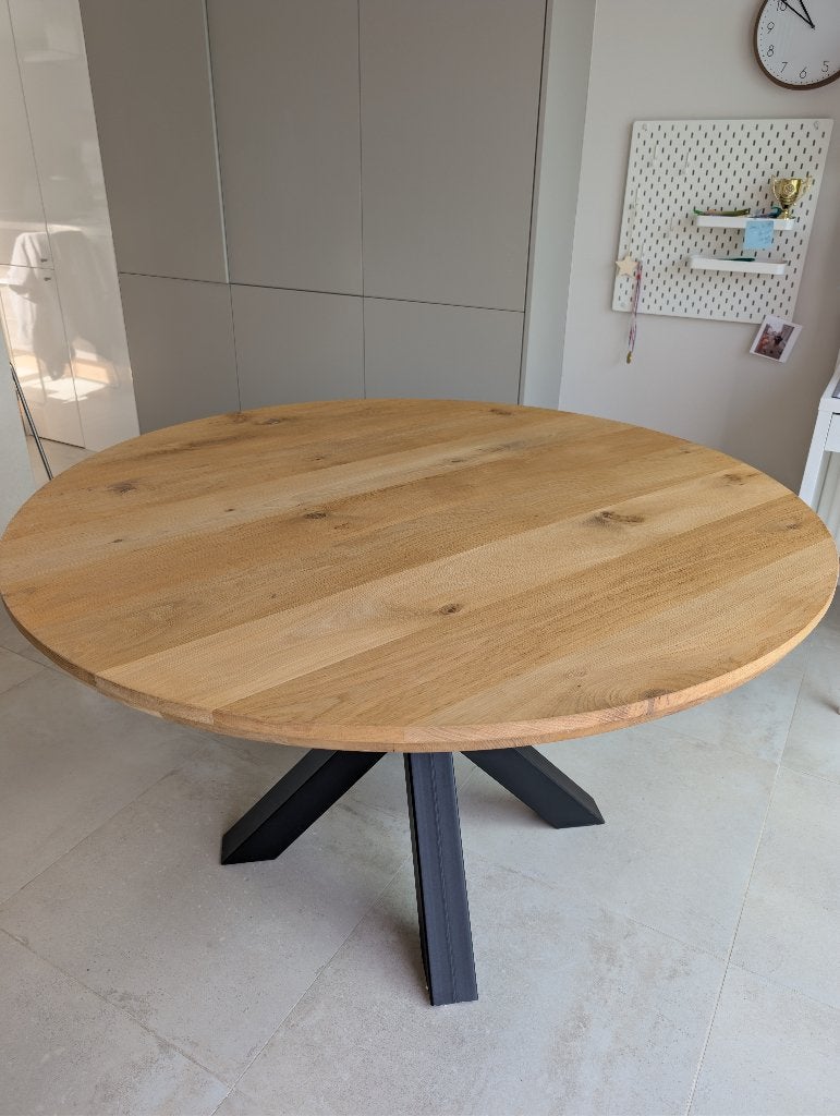 Massieve eiken tafel Aerts, Ophalen, 100 tot 150 cm, Zo goed als nieuw, Vijf personen of meer