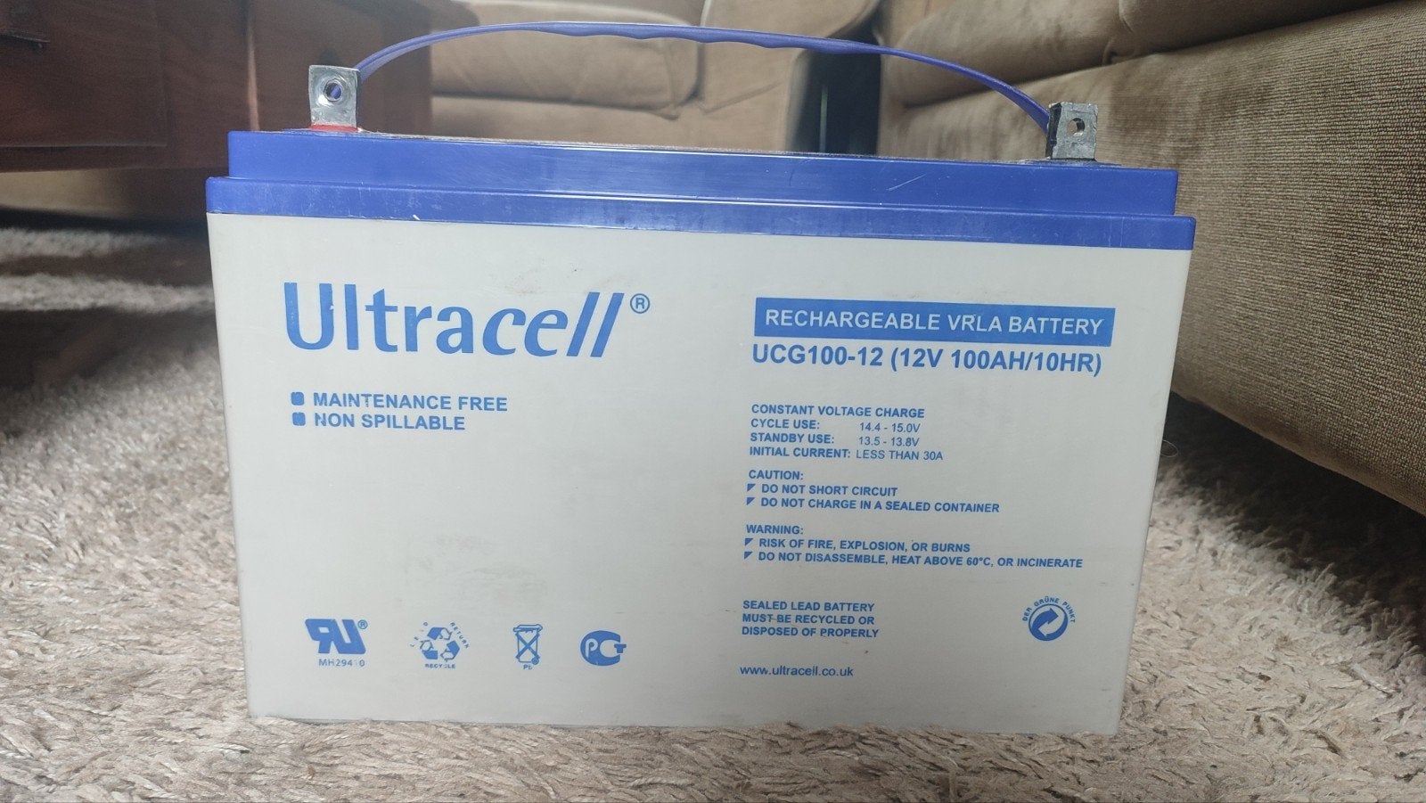 Batterie Gel Ultracell 100Ah 12V, Enlèvement