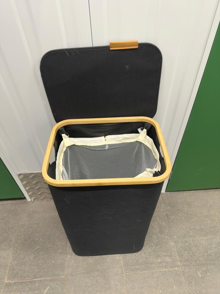 Panier a linge noir avec cadre en bambou - pliable - 100L, Enlèvement ou Envoi, Comme neuf