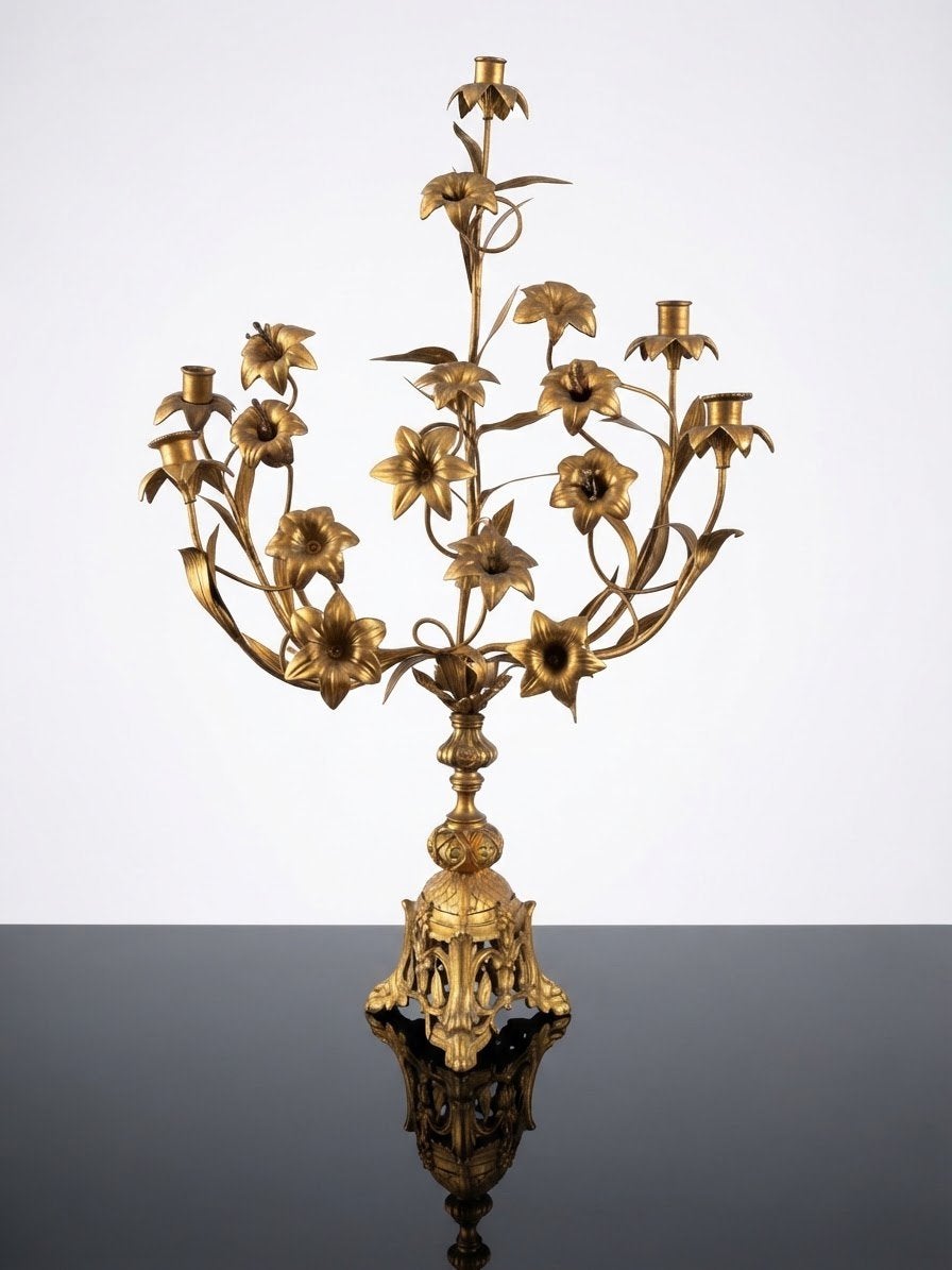 Grand Candélabre Ancien à Bouquet de Lys Style Napoléon III, Antiquités & Art, Enlèvement ou Envoi