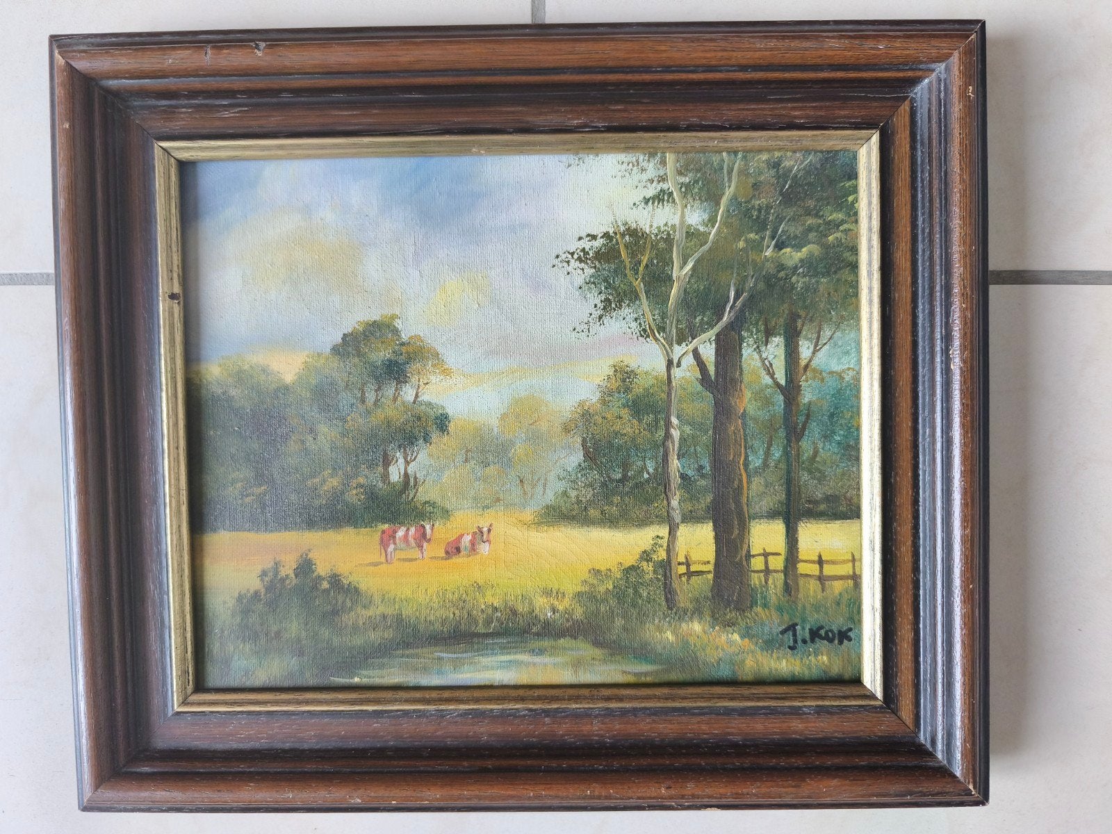 Schilderij van J. Kok, Peinture à l'huile, Paysage, Enlèvement, Signé