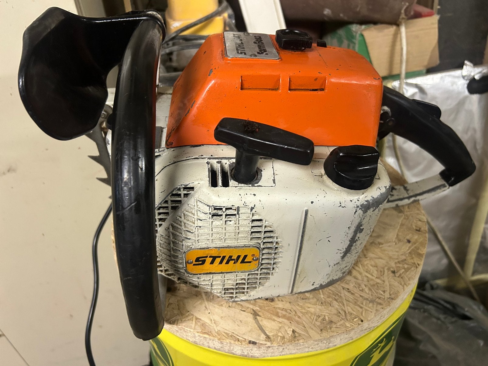 Lot stihl kettingzagen + zaagbladen, Ophalen, 70 mm of meer, Kettingzaag, Zo goed als nieuw