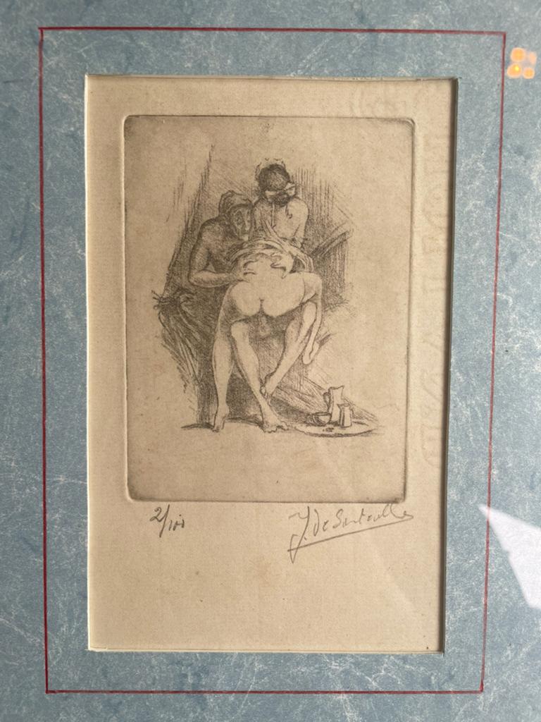 erotische ets Jean de Morisot Jean De Sauteval nude naakt, Ophalen of Verzenden, Ets
